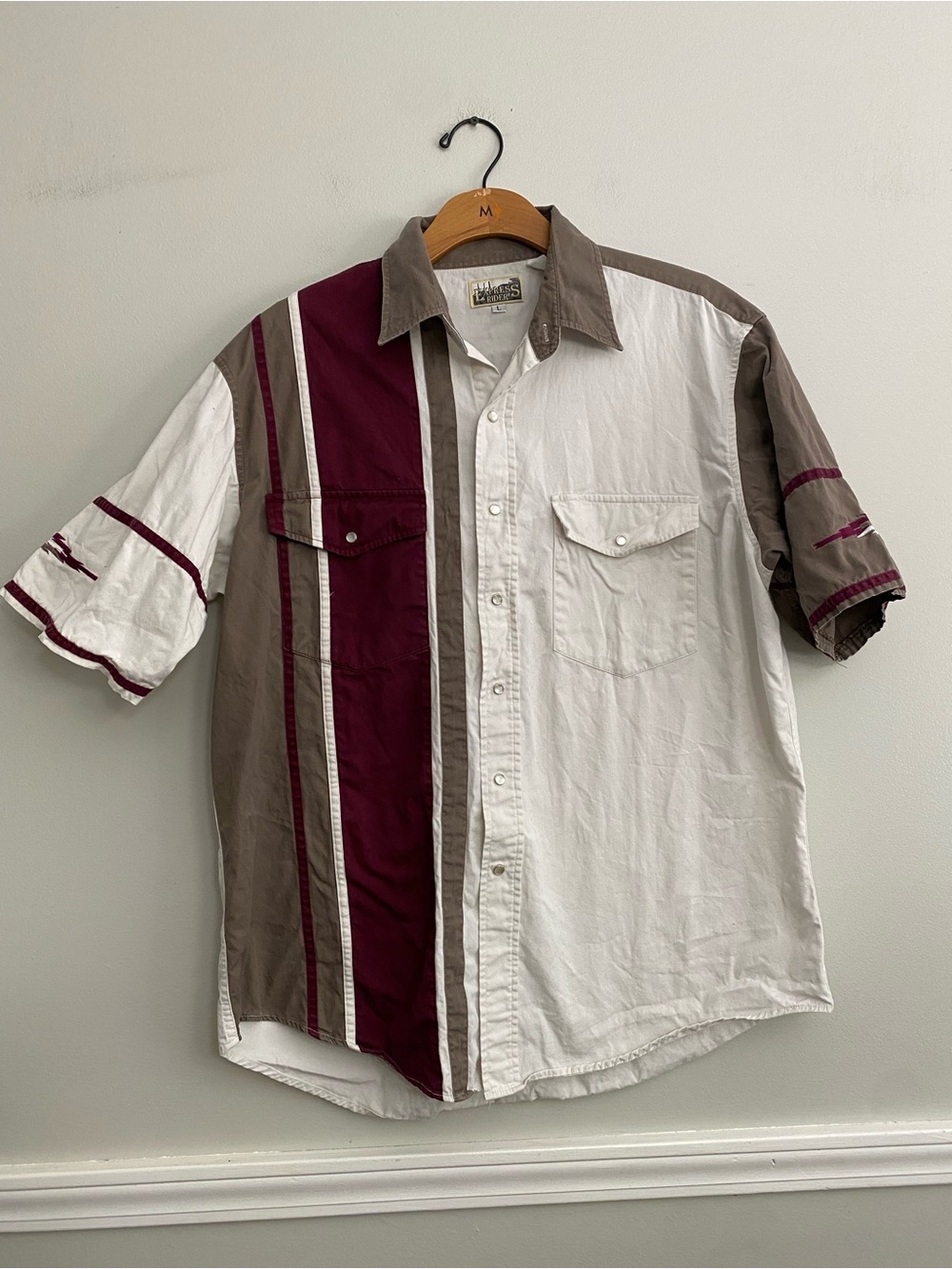Vintage Embroidered Western Pearl Snap Express Rider Short Sleeve Shirt - L